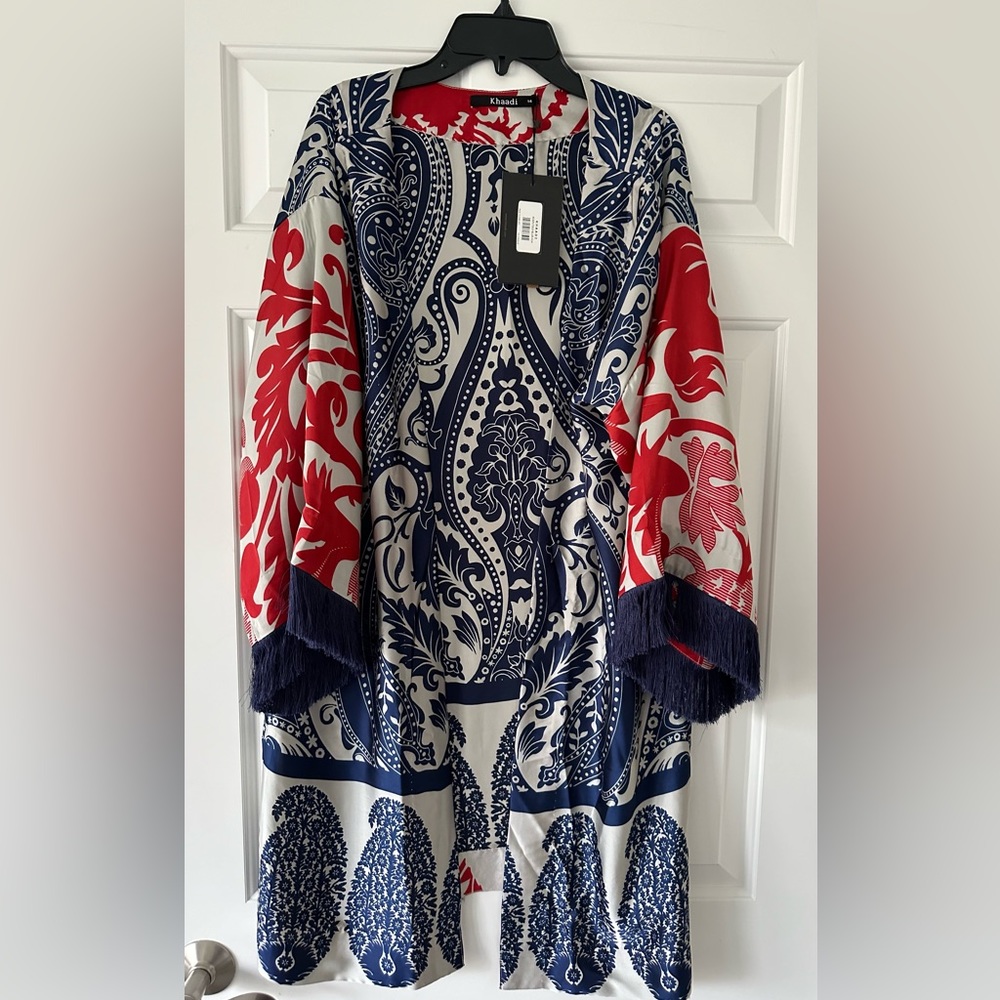 Satin textured colorful lounging robe - at home or over your top and slacks